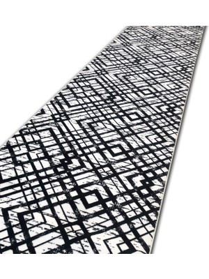 Payidar Kaymaz Dod Taban Yıkanabilir 100 x 100 cm Desen 1075 Siyah - Beyaz Kesme Yolluk Halı