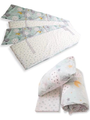 Bebek Özel Bebek/Çocuk Uyku Seti Yeşil Bulutlu/yıldızlı 7 Parça