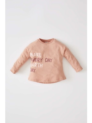 DeFacto Kız Bebek Baskılı Organik Pamuklu Uzun Kollu Tişört V6004A221AU