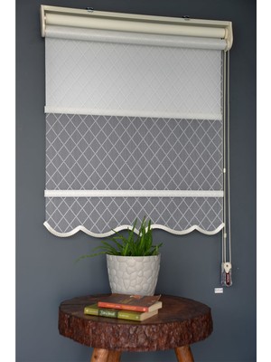 Halim Perdesan Çift Mekanizmalı Tül Stor Perde Dacuz-210 Kırık Beyaz Renk Etekli 110 x 200 cm