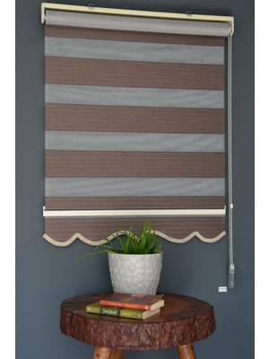 Halim Perdesan Zebra Stor Perde Kb-06 Koyu Kahverengi Renk Etekli Blackout-Karartma 250 x 260 cm