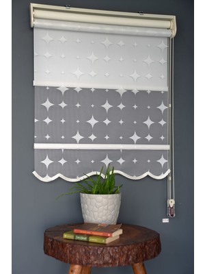 Halim Perdesan Çift Mekanizmalı Tül Stor Perde Dacuz-201 Kırık Beyaz Renk Etekli 150 x 200 cm