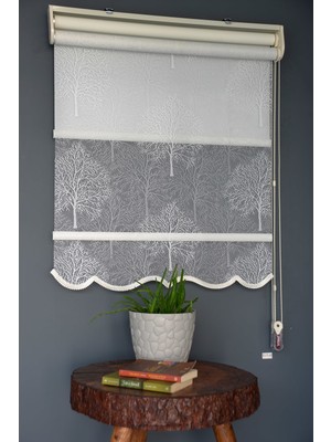 Halim Perdesan Çift Mekanizmalı Tül Stor Perde Dacuz-203 Kırık Beyaz Renk Etekli 80 x 200 cm