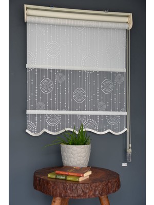 Halim Perdesan Çift Mekanizmalı Tül Stor Perde Dacuz-208 Kırık Beyaz Renk Etekli 120 x 200 cm