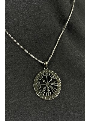 Mooni Accessories Viking Pusulası Vegvisir Model 316L Çelik Kolye