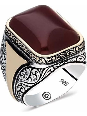 Gumush  Gümüş Akiktaşlı Köşeli Erkek Yüzük