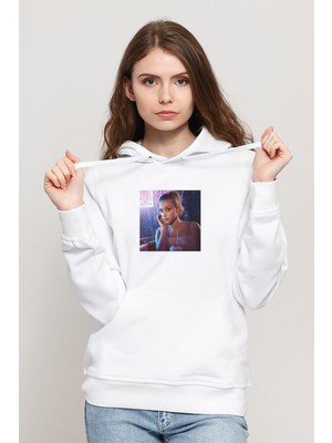 Qivi Riverdale Betty Cooper Baskılı Beyaz Kadın Örme Kapşonlu Sweatshirt Uzun Kol
