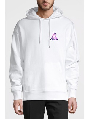 Qivi Fob Out Boy King Baskılı Beyaz Erkek Örme Kapşonlu Sweatshirt Uzun Kol