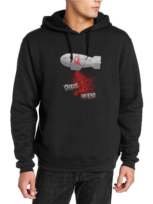 Qivi La Casa De Papel Chaos Is Our Friend Baskılı Siyah Erkek Örme Kapşonlu Sweatshirt Uzun Kol