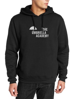 Qivi The Umbrella Academy Logo&yazi Baskılı Siyah Erkek Örme Kapşonlu Sweatshirt Uzun Kol