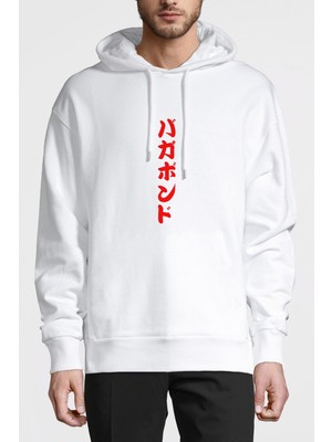 Qivi One Punch Man Baskılı Beyaz Erkek Örme Kapşonlu Sweatshirt Uzun Kol