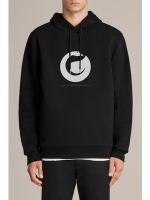 Qivi Minimalist Logo Baskılı Siyah Erkek Örme Kapşonlu Sweatshirt Uzun Kol