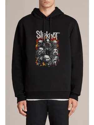 Qivi Slipknot Rap Rock Metal Müzik Music Baskılı Siyah Erkek Örme Kapşonlu Sweatshirt Uzun Kol