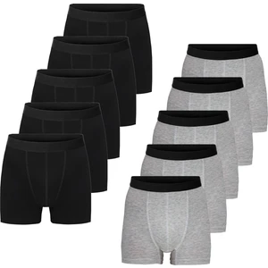Siyah Gri Erkek 10’lu Paket Düz Likralı Boxer Şort