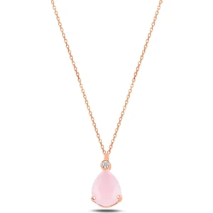 Osmanlı Gümüş Zirkon Taşlı Damla Model Kadın Gümüş Kolye Gklkrtnsmd1-Ros