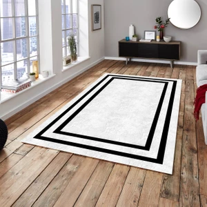 Cappio Halı Cappio Düz Siyah Çizgili Halı (Makine'de Yıkanabilir)