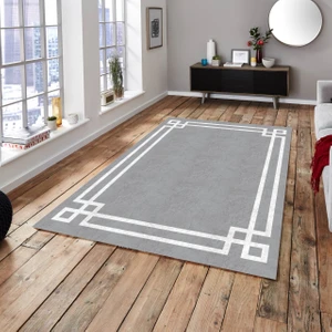 Cappio Halı Cappio Beyaz Çizgili Gri Halı(Makine'de Yıkanabilir)