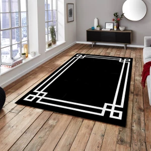 Cappio Halı Cappio Beyaz Çizgili Siyah Halı(Makine'de Yıkanabilir)