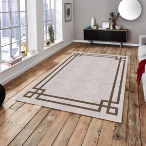 Cappio Halı Cappio Modern Köşeli Beyaz Kahverengi Halı(Makine'de Yıkanabilir)