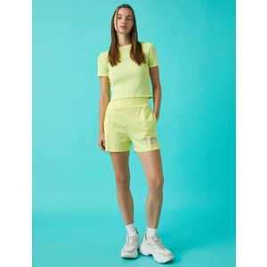 Yüksek Bel Şort Pamuklu Baskılı