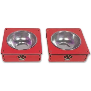 Kedi Mama ve Su Kabı  2 Adet Tekli Kırmızı