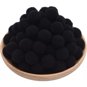 Yumuşak Keçe Peluş Ponpon 2 cm Çap 100'lü Siyah