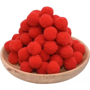 Yumuşak Keçe Peluş Ponpon 2 cm Çap 100'lü Kırmızı