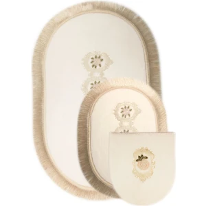 Bonny Home Shems Krem 3lü Dantelli ve Saçaklı Klozet Takımı Banyo Halısı Paspası Seti