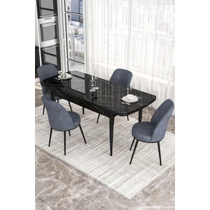 Concept 'via' Açılabilir Mutfak Masası Takımı-Siyah Masa+4 Adet  Füme Sandalye