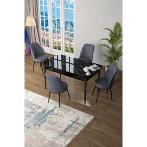 Concept Zen Serisi Mdf Açılabilir Siyah Mermer Desenli Mutfak Masası Takımı + 4 Füme Sandalye