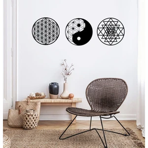 Şirin Lazer Yaşam Çiçeği Ying Yang Sri Yantra Duvar Dekoru Ahşap Mdf Tablo Set
