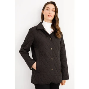 Desen Triko Kadın Kapitone Araboy Ceket 1-6 Siyah