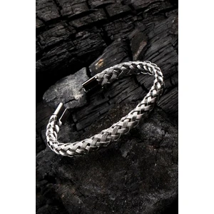 Osmanlı Gümüş Modern Örgü Tasarım Erkek Çelik Bileklik - GBLORGUBILK-GMS