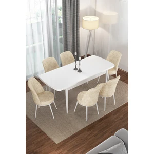 Concept Via Açılabilir Mutfak Masası Takımı- Beyaz Açılabilir Masa +6 Krem Sandalye