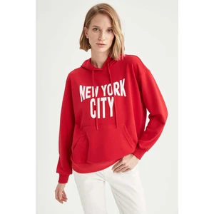 Slogan Baskılı Kapüşonlu Relax Fit İçi Yumuşak Tüylü Sweatshirt V6682AZ21AU