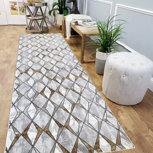 Kaymaz Dod Taban Yıkanabilir 100 x 370 cm Desen 1094 Gri - Gold Kesme Yolluk Halı
