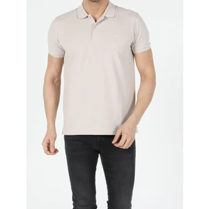 Regular Fit Polo Yaka Erkek Bej Polo Kısa Kol