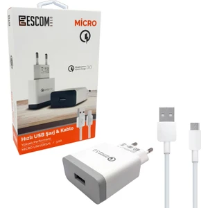 Telefon Şarj Aleti Set 3.0A Quick Mıcro Escom Gold ESC-412