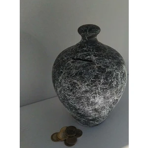 Siyah Çömlek Dekoratif Desenli Testi Kumbara 20 cm