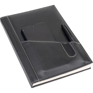 Deri Telefon Kılıflı Kapak Defter Ajanda Tarihsiz Kareli 17 x 24 cm Siyah