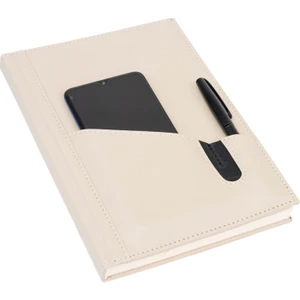 Deri Telefon Kılıflı Kapak Defter Ajanda Tarihsiz Kareli 17 x 24 cm Bej
