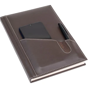 Deri Telefon Kılıflı Kapak Defter Ajanda Tarihsiz Kareli 17 x 24 cm Kahve