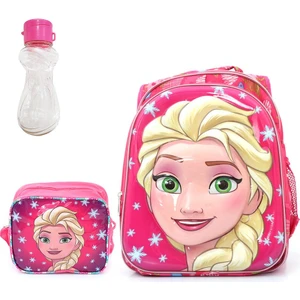 Masho Trend Kabartmalı Elsa Baskılı Pembe Çanta + Beslenme + Suluk - Okul Çantası - Elsa Kız Çantası