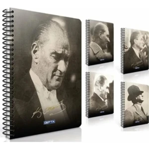 A4 Atatürk Spiralli Pp Plastik Kapak Çizgili Defter Seti 80 Yaprak 5'li