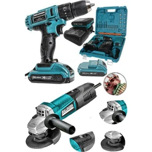 Süper 2 Makine Seti 24 V Şarjlı Matkap 1600 W Avuç Taşlama