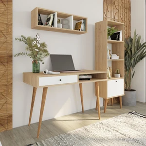 U5020 Janus Raflı Kitaplıklı Çalışma Masası Sepet-Beyaz