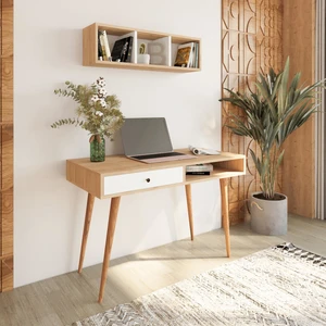 V5120 Janus Raflı Çalışma Masası Çekmeceli Sepet-Beyaz