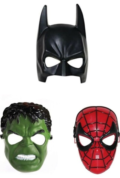 Luxury Shop 3'lü Maske Seti (Batman Maskesi, Hulk Maskesi, Spiderman Maskesi)