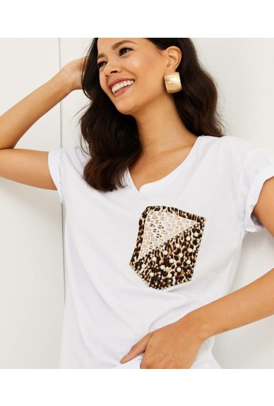 Gatto Butik Kadın T-Shirt Boncuk Detaylı