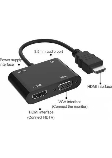 4671 HDMI To HDMI + VGA Monitör Çevirici Dönüştürücü Switch Splitter Adaptör Kablo Ekran Kartı Aksesuarı